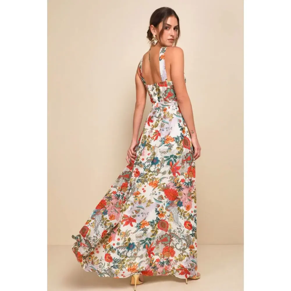 Lulus Lilja Cream Floral Print Maxi Dress Small - Picture 4 of 15
